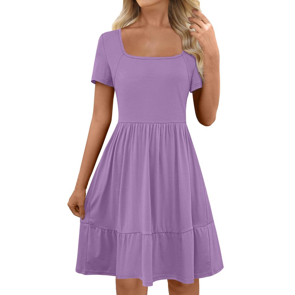 Women's Short Sleeve Square Collar Black Earrings Sexy Short Dress