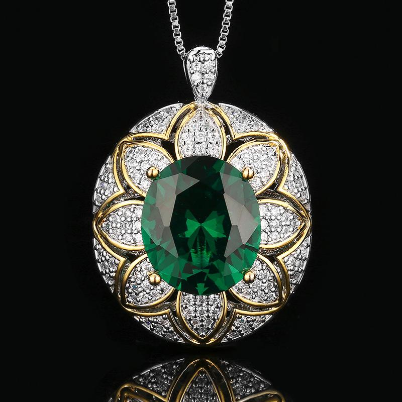 Jewelry Hot Color Treasure Set Ring Necklace Red Blue Emerald Flower Design Women's Luxury