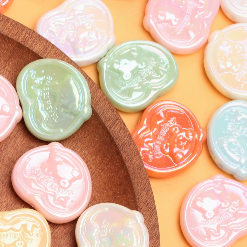 7pcs 24*28mm Acrylic UV Color Plating Love Heart Bear Loose Beads DIY Jewelry Accessories For Bracelet Earring Making