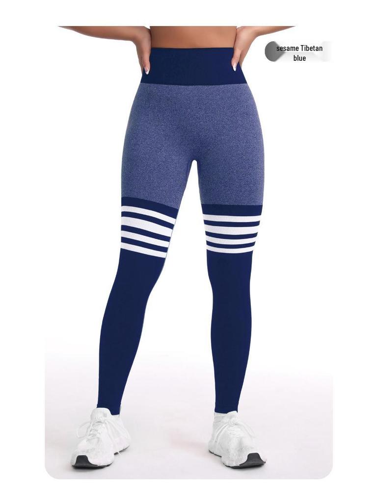 Women's Seamless High-Waisted Striped Peach Lift Yoga Leggings