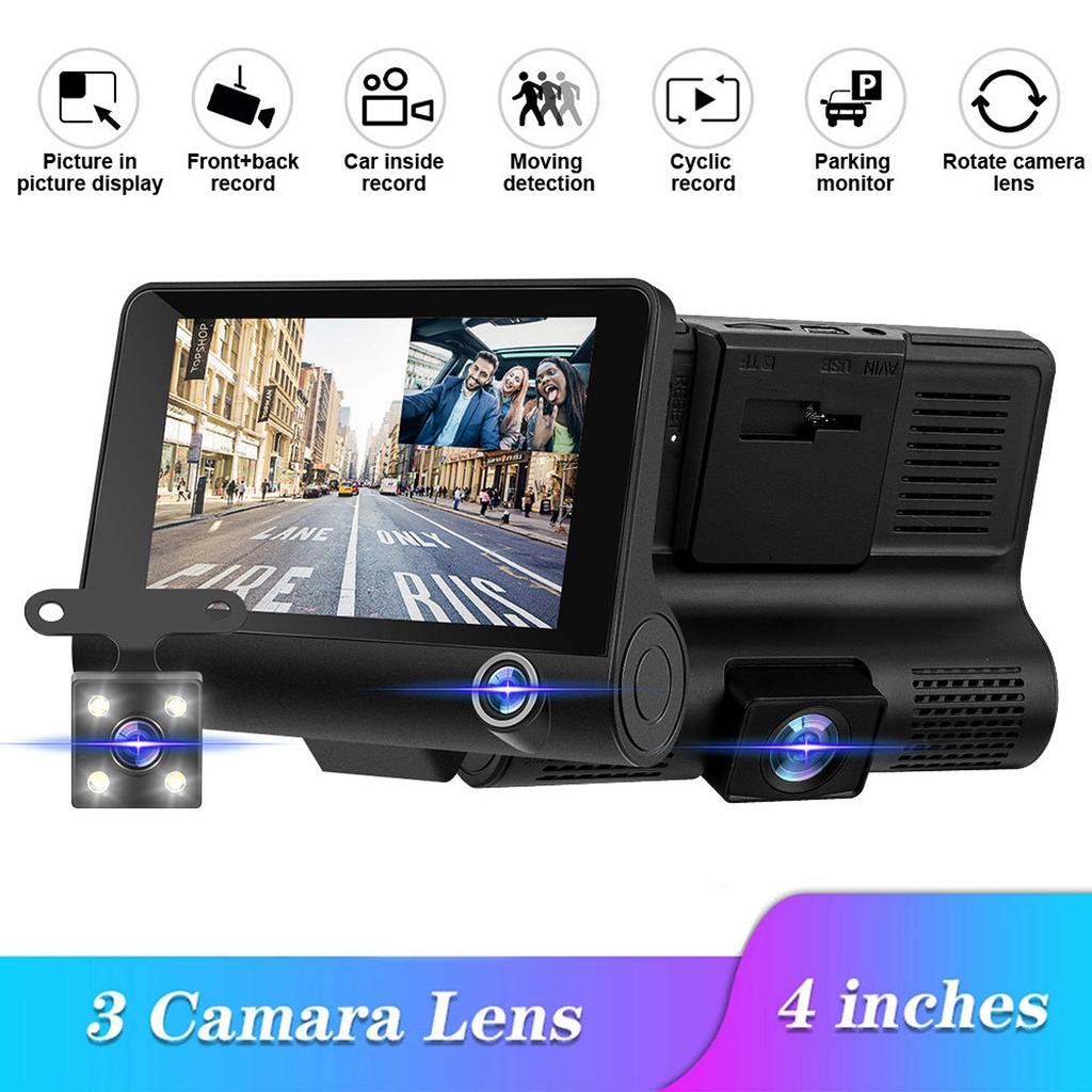 DVR 3 Kameras 4,0 Zoll Dashcam Auto Full High Definition Videorekorder Auto Registrator Dashcam mit 3-Wege-Kameras