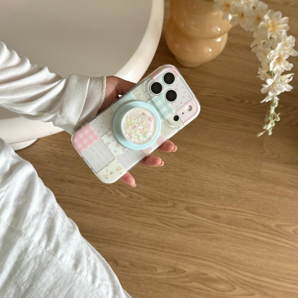 INS Korean Style Floral Plaid Patchwork Phone Case with Magnetic Adsorption for iPhone 17/17 Pro Max