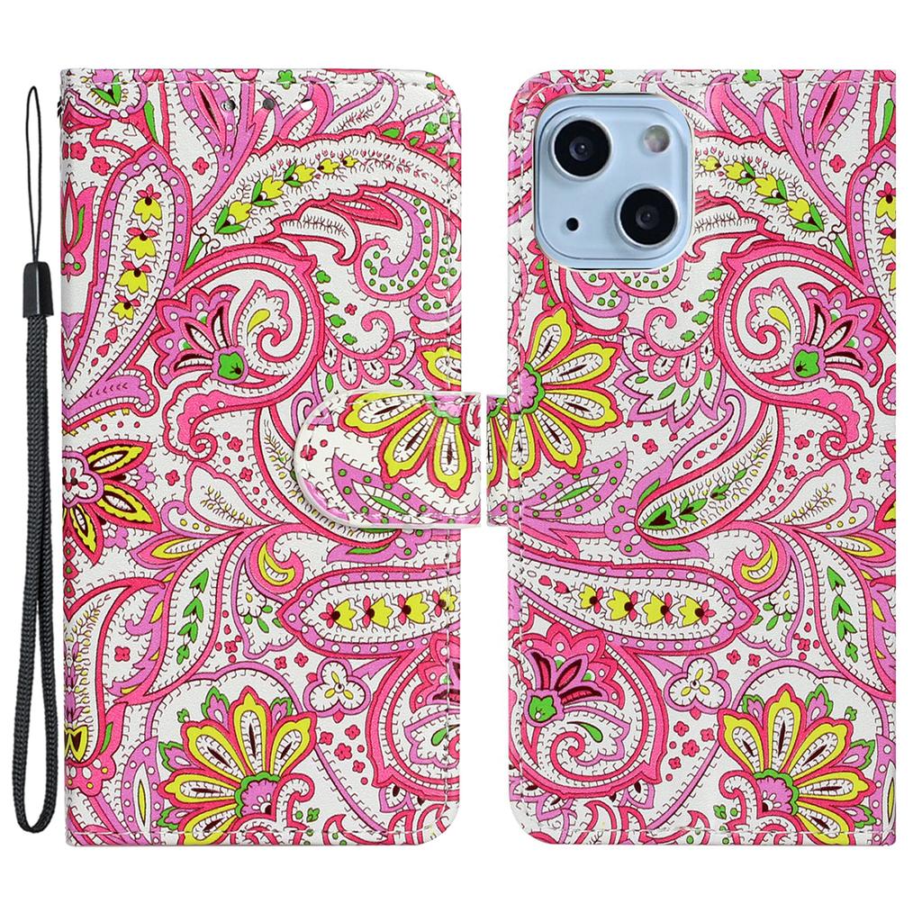 Pattern Printing Leather Wallet Phone Case for iPhone 15,Drop-proof Phone Stand Cover