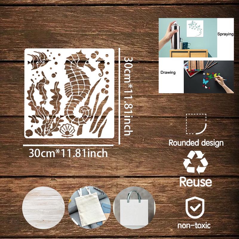 Set of 4 Large Ocean Templates: Jellyfish, Seahorse, Turtle
