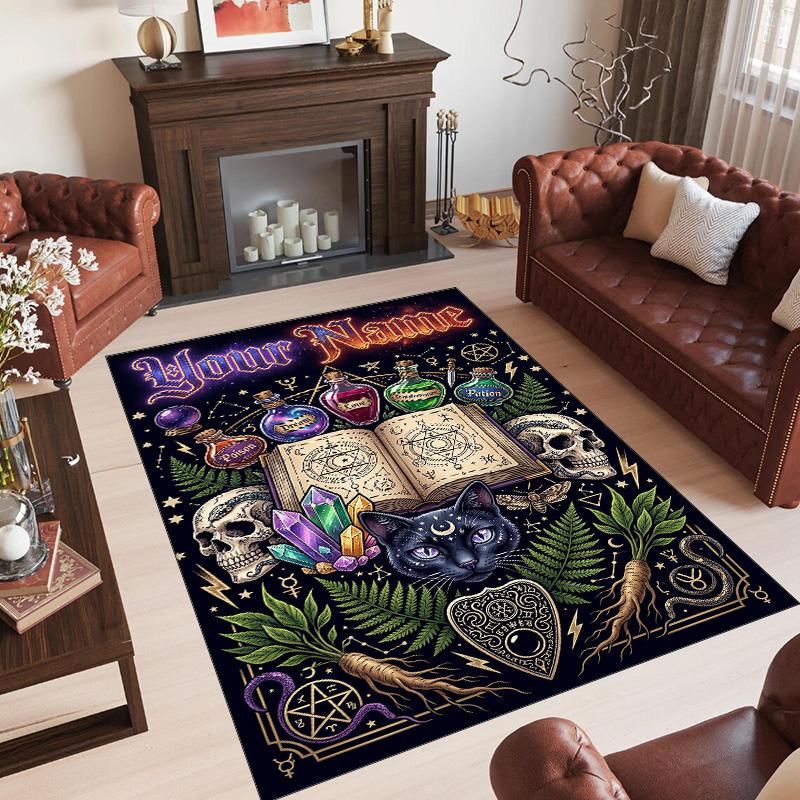 Witchcraft Theme Crystal Velvet Rug Personalized Custom Name Text Soft Floor Mat Home Decor