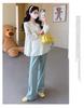2026 Spring Maternity V-Neck Embroidered Doll Shirt – French Korean Style Loose Top