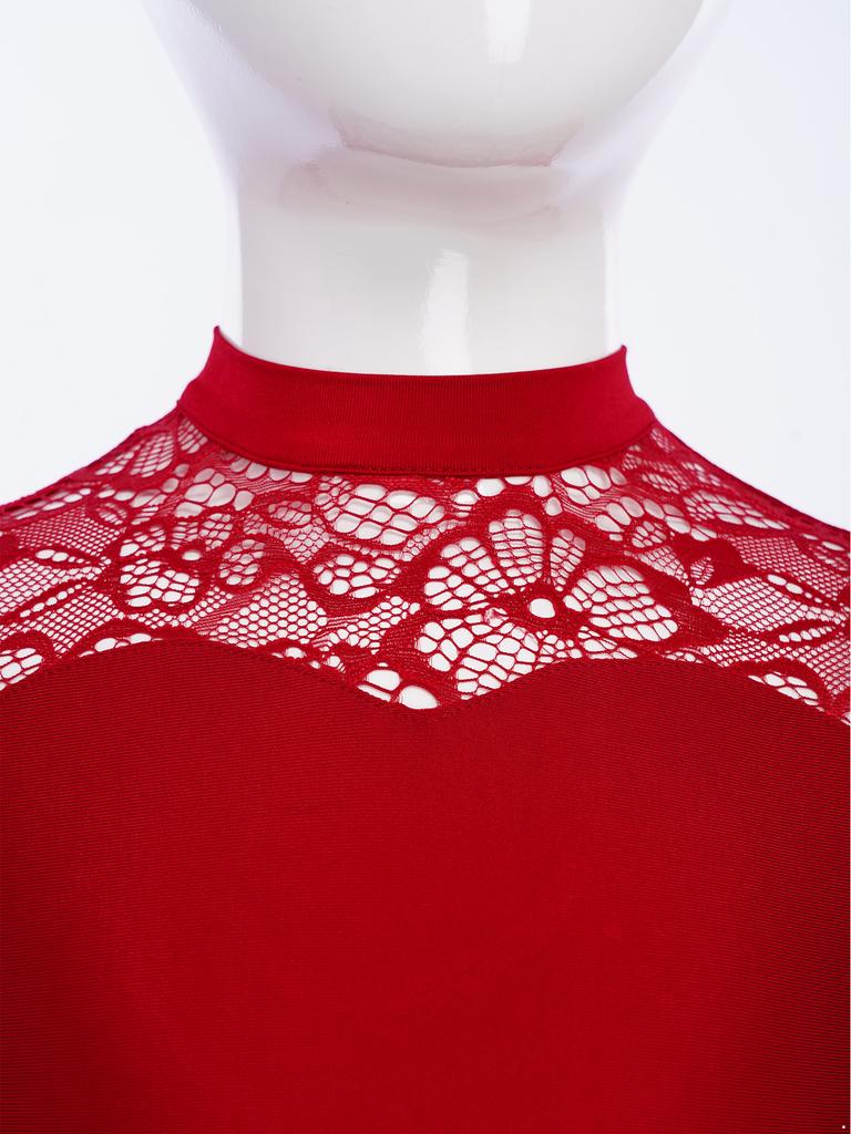 Kids Lace Patchwork Keyhole Back Long Sleeve Leotard Gymnastics Dance Bodysuit for Performance Competition Wear