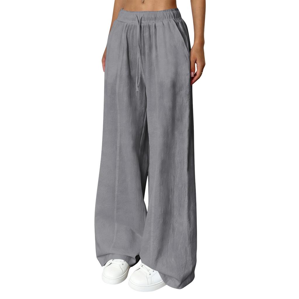 Women's Loose-fitting Wide-leg Pants, Casual Loose-fitting Pants, High-elastic Waistband, Long Pants With Pockets