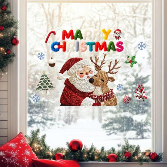 Christmas Window Stickers Santa Clauds Elk Decals Waterproof PVC Christmas Tree "MARRY CHRISTMAS" Removable Glass Stickers for Walls Doors Windows