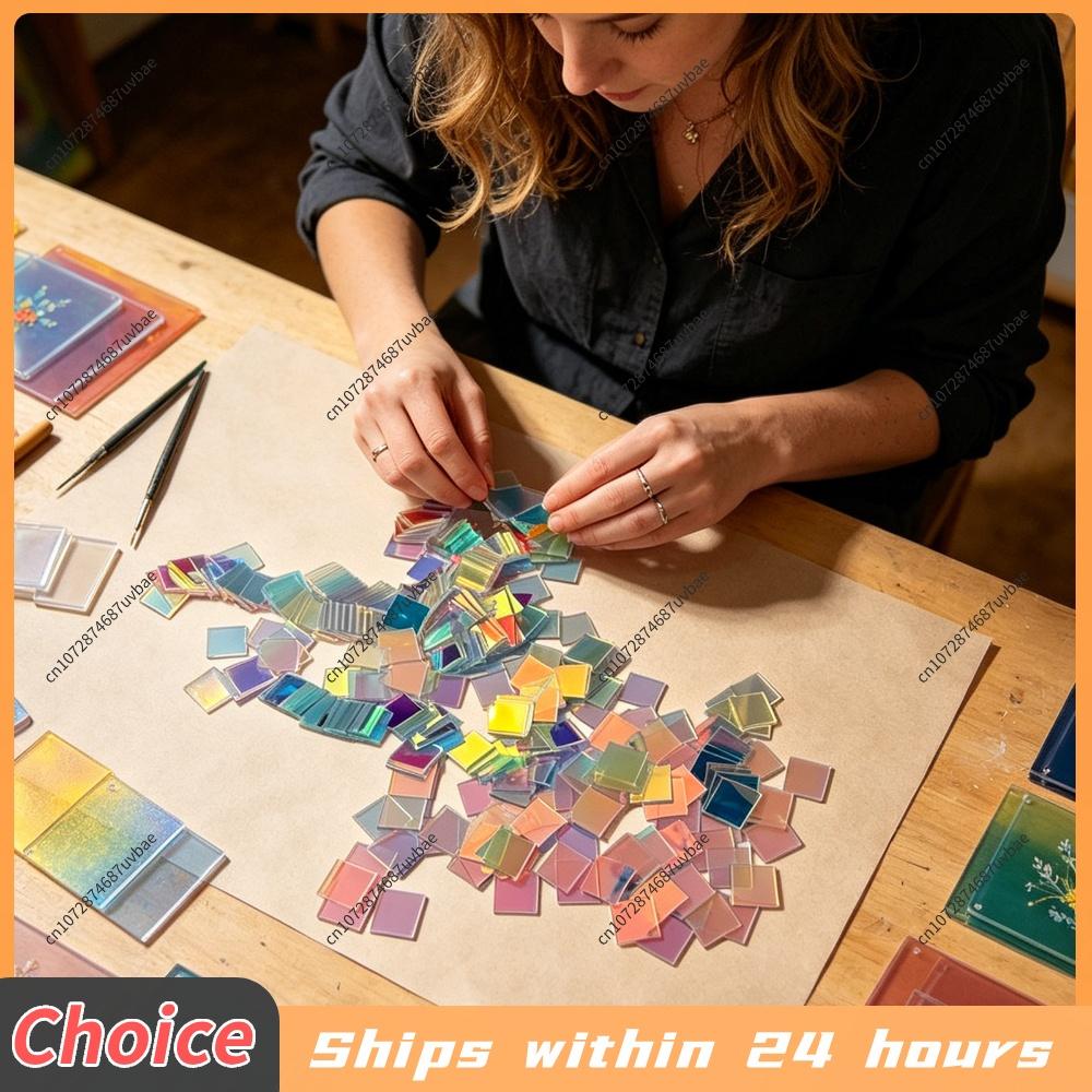 Iridescent Mosaic Tiles Decorative Bulk Stained Glass Tile Lightweight & Portable for Art Light & Shadow Projects Resin Jewelry
