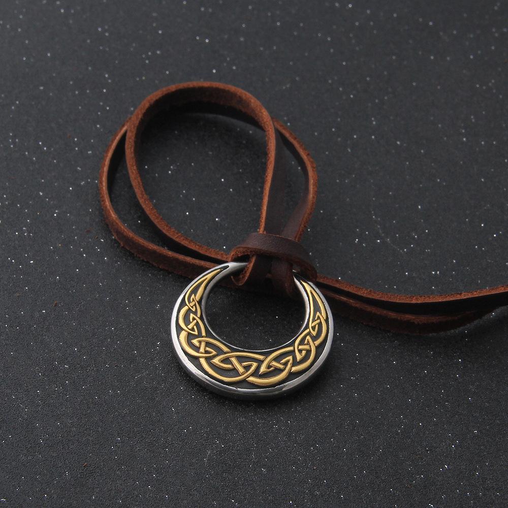 Stainless Steel Celtic Knot Round Pendant Necklace for Men & Women - Viking Adjustable Rope Chain Jewelry with Norse Triquetra Amulet, Pagan