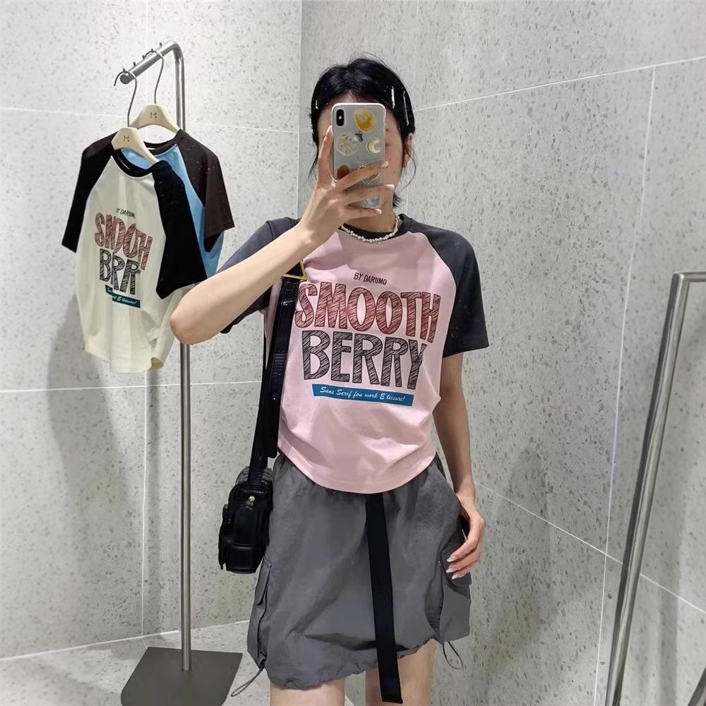 

Women s Slim Fit Raglan Color Block T-Shirt - Summer Chic Hong Kong Style XL серый/розовый