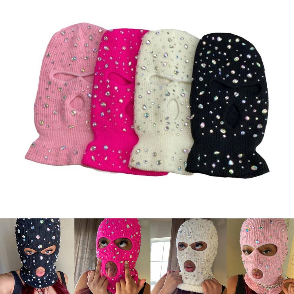Balaclava Blingbling Face Cover Jeweled Hat Hooded Neck Warmer for Outdoor Halloween Cosplay Balaclava Cap