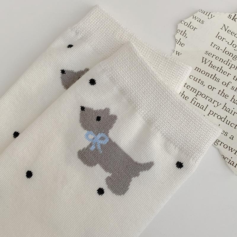 Printemps et Été, Chaussettes Mi-mollet pour Femmes Absorbant la Sueur et Respirantes avec Nœuds et Motifs Animaux Sont Simples et Polyvalentes