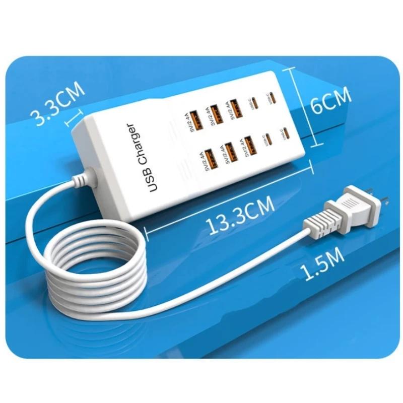 10-Anschlüsse 50W/10A USB-Ladestation Multiport USB-C Hub-Ladegerät für Handy Tablet Mehrere Geräte Verlängerungssteckdose