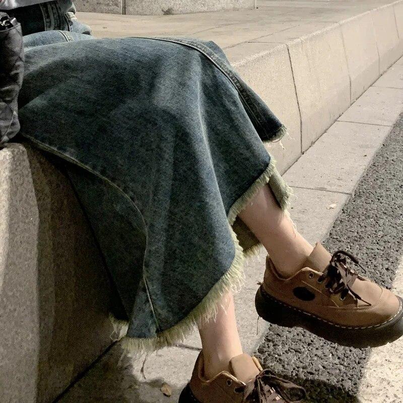 Falda vaquera Retro Azul para mujer, falda de corte A fina de cintura alta, pantalones vaqueros largos para mujer, nueva versión coreana