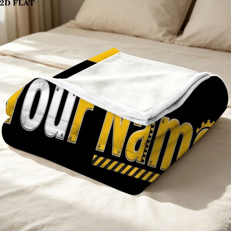 1PC Cat Construction Gear Custom Name Patterned Flannel Blanket Suitable For All Seasons for Home Decor Warmth and Comfort Gifts Holiday Gift