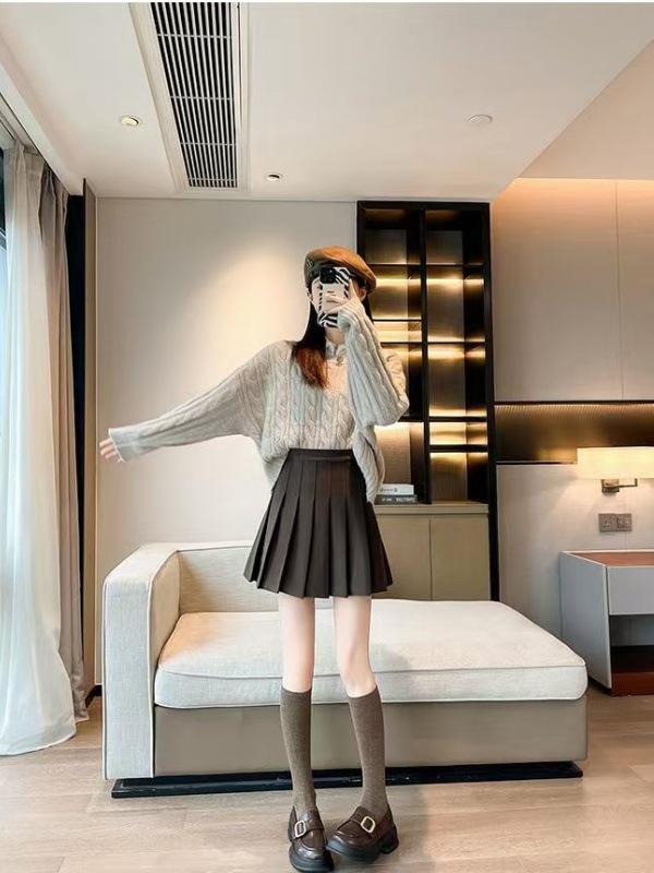 American Retro Plus Size Women s High Waist Woolen Pleated Skirt - Slimming and Versatile XL серый