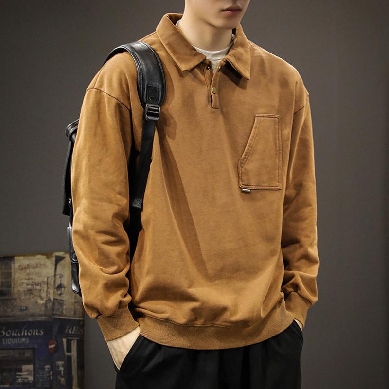 Herfst Trendy Merk Zware Amerikaanse Retro Polokraag Trui Heren Losse Grote Maat Revers Pullover Veelzijdig Ruffian Knap Lange Mouwen