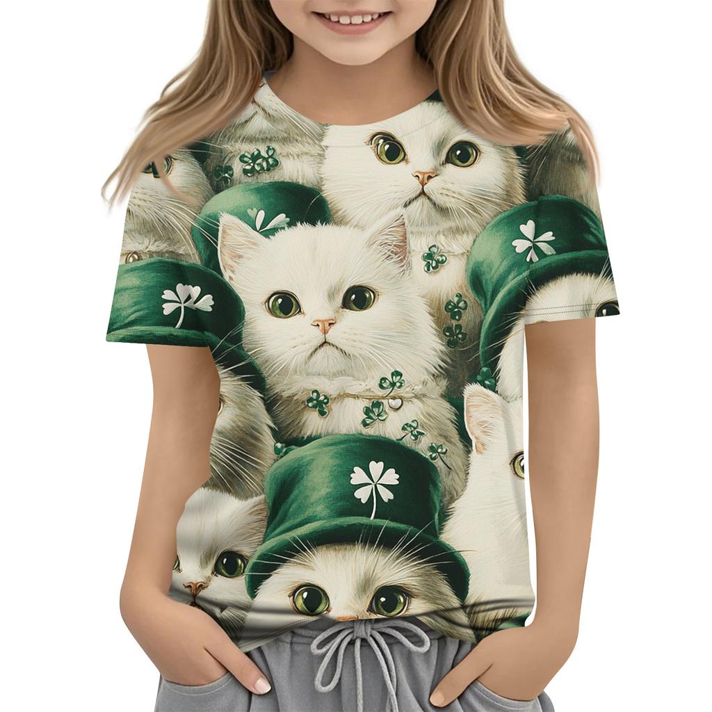 Children's Printed Round Neck Short Sleeved Casual T-shirt