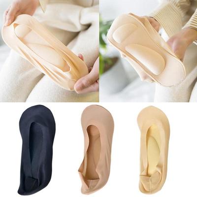 3D Women Invisiable Socks Sponge Ice Silk Ladies No Show Socks Non-slip Boat Socks New Feet Socks