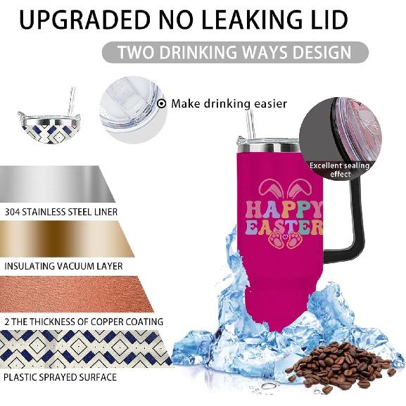 40 Oz Tumbler with Handle Happy Easter Tumbler with Lid and Straw Insulated Tumblers Stainless Steel Tumbler Funny Gift