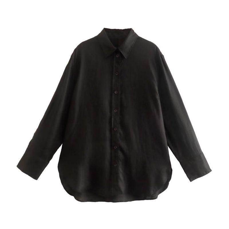 

Kaslead New Arrival Women s Clothing Loose Shirt Linen Black M