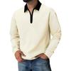 Men's Casual Colorblock V-Neck Zipper Shirt Lapel Long Sleeve Bottom Sweatshirt