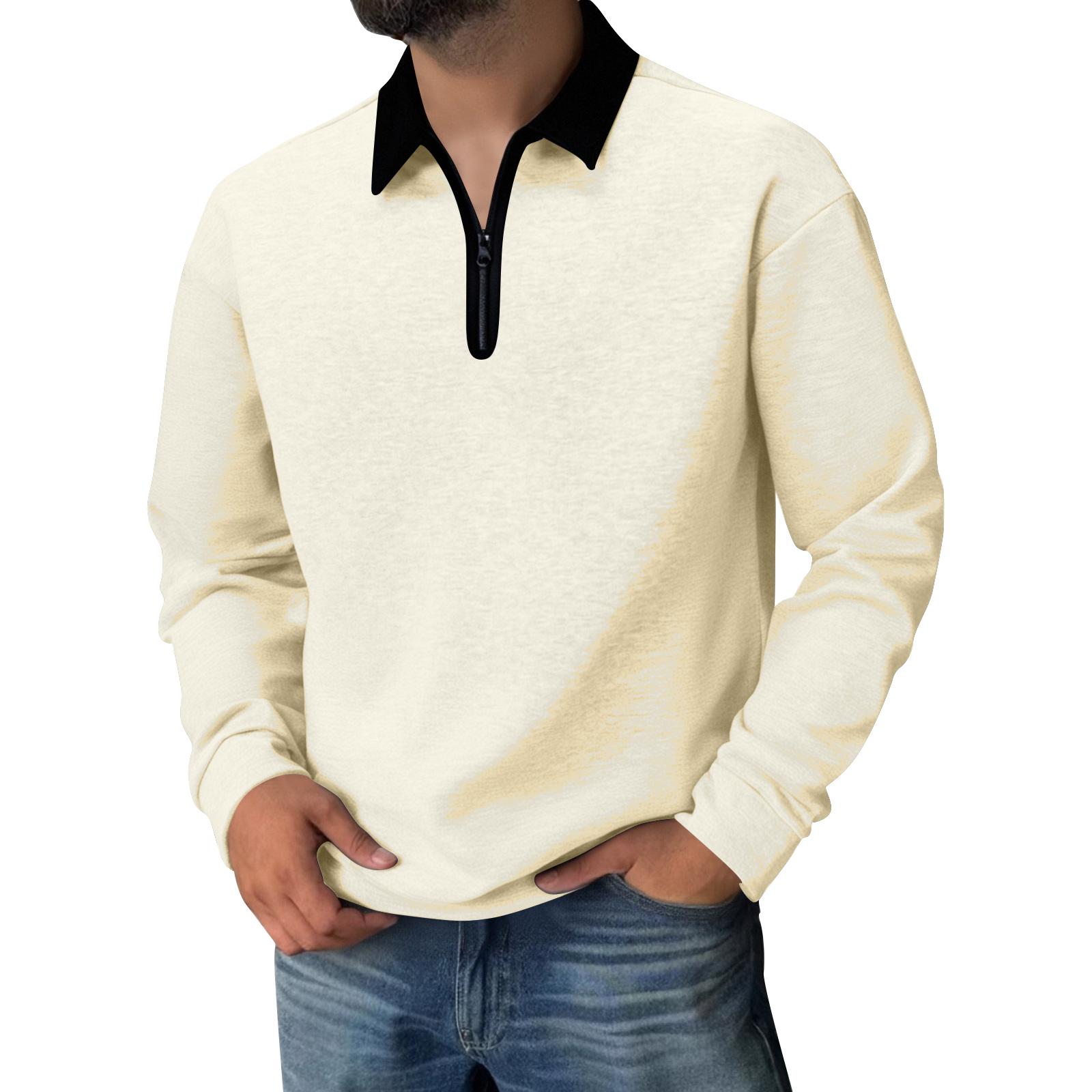 

Men s Casual Colorblock V-Neck Zipper Shirt Lapel Long Sleeve Bottom Sweatshirt L