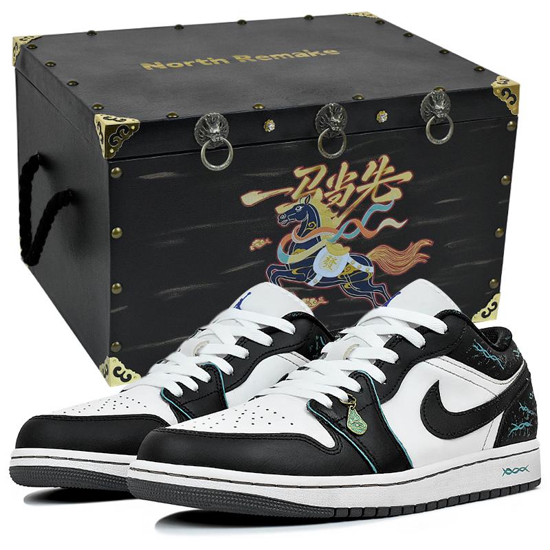 Jordan Air Jordan 1 Abrasion Resistant Abrasion Resistant Low Top Vintage Basketball Shoes Men's Black White 553558-145(Team96-S-BOX)