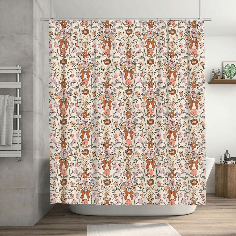 Floral Shower Curtain Botanical Pattern Vintage Nature Bathroom Decor Waterproof Fabric Liner Set Washable Modern Farmhouse Styl