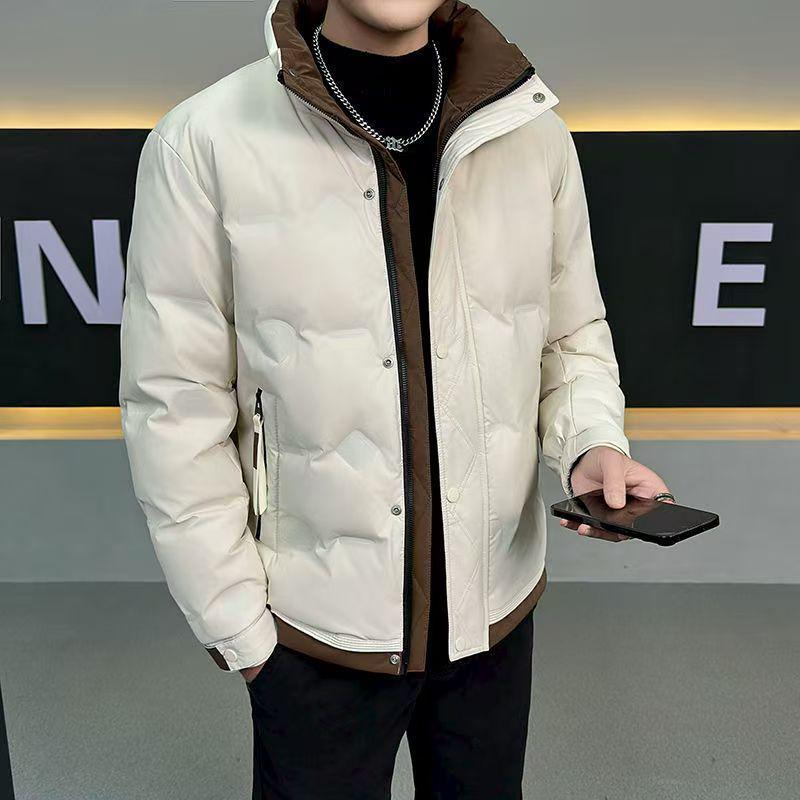 Men's Winter Stand-Collar Color Block Slim Down Jacket