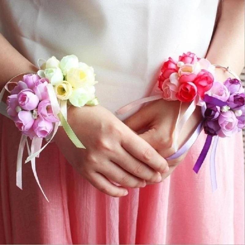 1 PCS Rose Wrist Corsage Bridesmaid Sisters Hand Flowers Artificial Bride Flowers For Wedding Party Decoration Bridal Prom