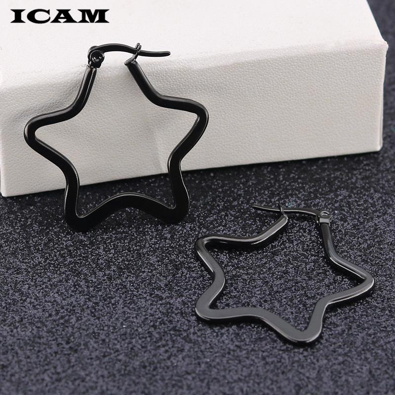 

2026 Fashion Europe America New Simple Circle Stars Geometric Hoop Earrings Trendy Earing for Women Holiday Wedding Jewelry 50mm чорний