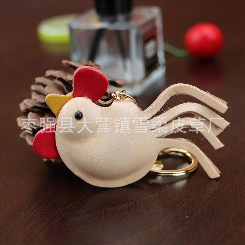The First Layer Of Cowhide Chicken Pendant, Car Keychain, Leather Rope, Bag, Pendant, Accessories, Zodiac Gifts.