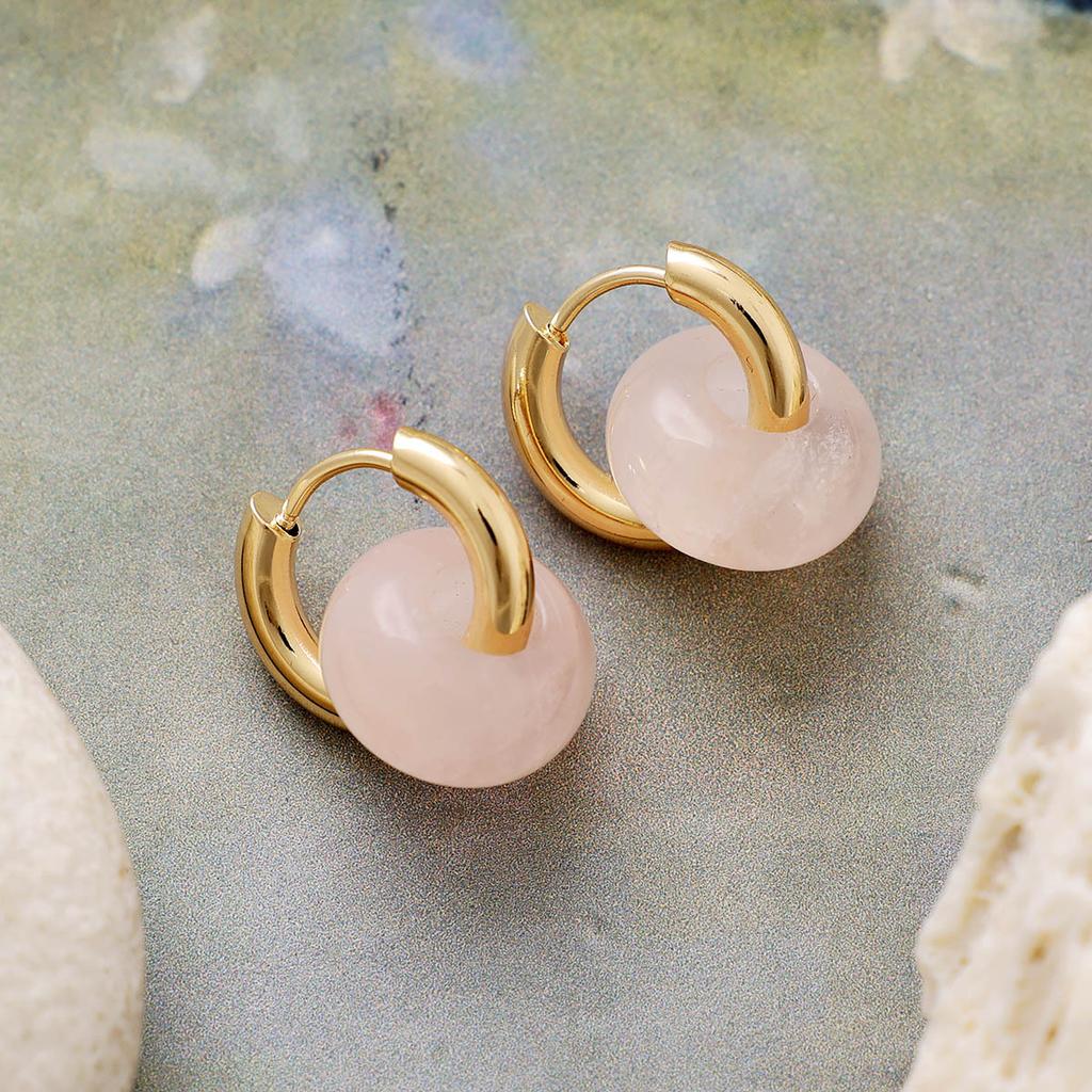 Premium Natural Stone Crystal Donut Earrings Earrings Fashion Commuter Earrings Stainless Steel Earrings Jewelry