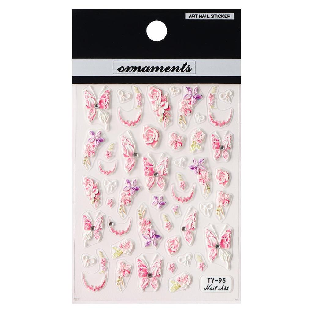 5D geprägte Nagelkunstaufkleber, rosa Blumen-Nagel-Abziehbilder, Gravur, florale Nagelschieber-Tipps