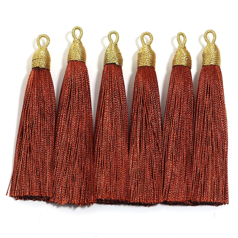6pcs/Lot 85mm Gold Color Head Tassel Fringe Handmade Polyester Silk Tassel with Hanging Loop Bookmark Jewelryy Making Bookmark