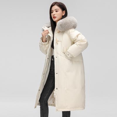 Down Jacket Women's New National Standard White Duck Down Fox Fur Collar Medium and Long Down Jacket Thermal Coat