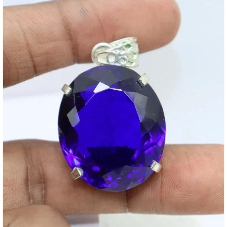 Natural 96 Ct Topaz Blue 925 Sterling Silver Certified Gemstone Pendant + Gift
