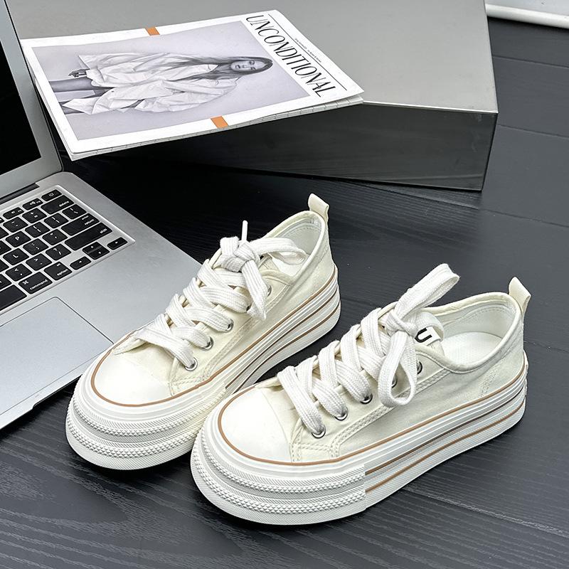 6 Blue and White Porcelain Summer Breathable Low-top Canvas Shoes, New Female Students Thick-soled Breathable Casual Board Shoes