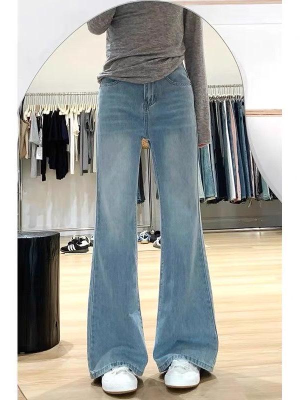 Dámské džíny s vysokým pasem a mikro rozšířenými nohavicemi v korejském stylu – léto 2025, plus size, všestranné a neobepínající.