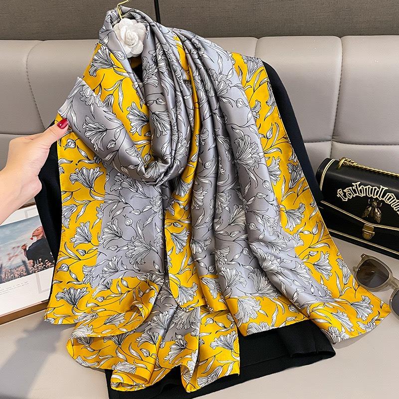 New Lijin Forged Long Scarf Cashew Feather Printed Silk Scarf Fashion Ladies Satin Outer Shawl