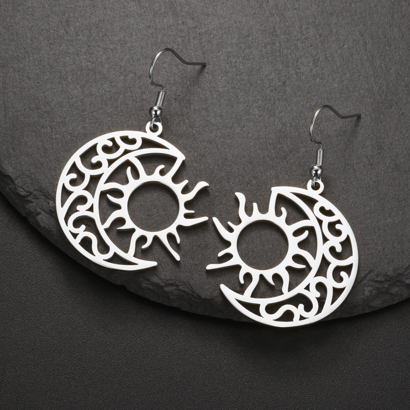

LIKGREAT Vintage Celtic Crescent Moon Sun Drop Dangle Earrings for Women Stainless Steel Good Luck Pendant Jewelry Birthday Gift