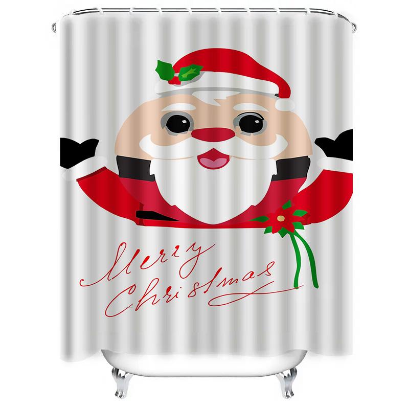 Tuniu Charming Christmas Santa Claus Bathroom Shower Curtain Festive Holiday Decor Fun Cute Xmas Home Decor Waterproof Fabric Pa