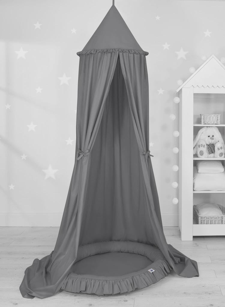 Set: hanging cotton canopy for a children's room and a nest with a ruffle - anthracite