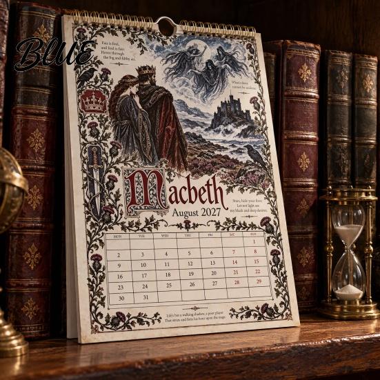 Classical Literature Aesthetic Organizer 2027 Wall Calendar Vintage Illustrated Hanging Calendar with 12 Plays Through Romance Collectible