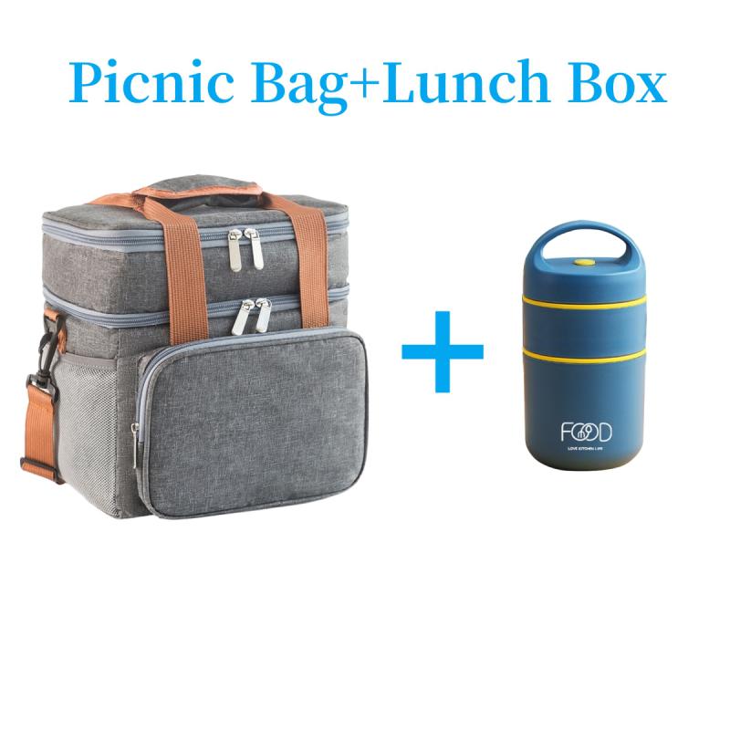 Çift Katmanlı Yalıtımlı Öğle Yemeği Çantası Yüksek Kapasiteli Piknik Bento Kutusu Yemek Kese Gıda Termal Soğutucu Teslimat Çantaları Kadın Erkek için