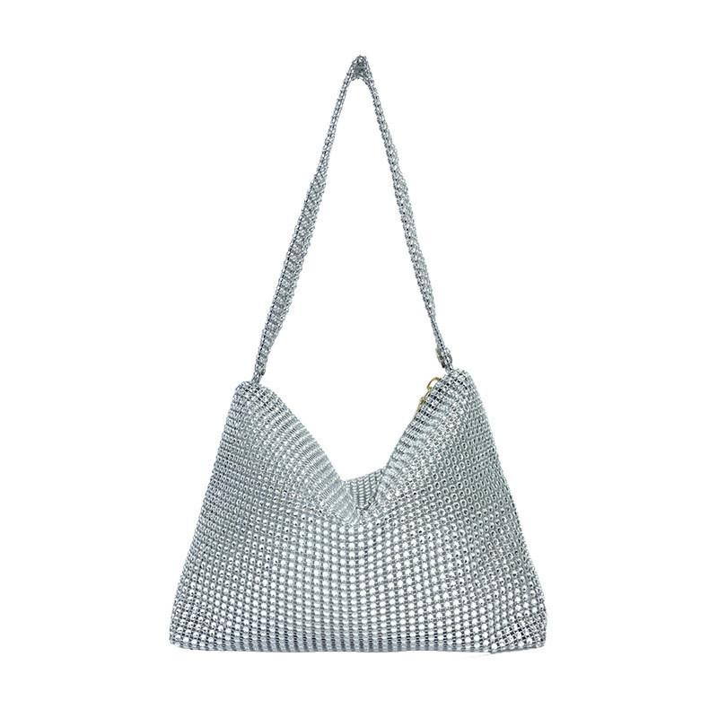 Stylish Net Diamond Material Shoulder Bag Women Bags 2023 Popular Casual Handbag Silver