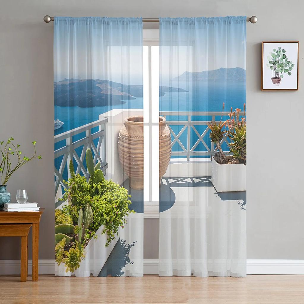 Lake Snow Mountain Forest Chiffon Sheer Curtains For Living Room Home Decoration Window Voile Tulle Curtain Drapes